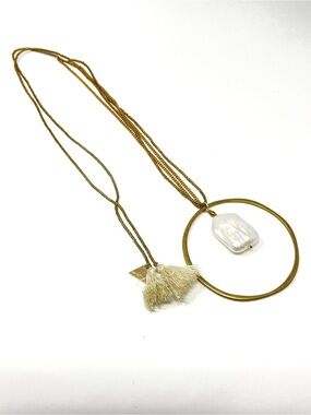 New Anthropologie  x Serefina Baroque Pearl Tassel Brass Necklace